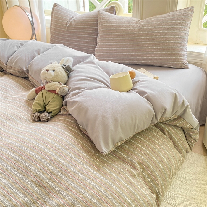 91家纺网 家纺一手货源 找家纺 灰鲸 2025新款A类全棉纯棉色织提花四件套 美拉-灰