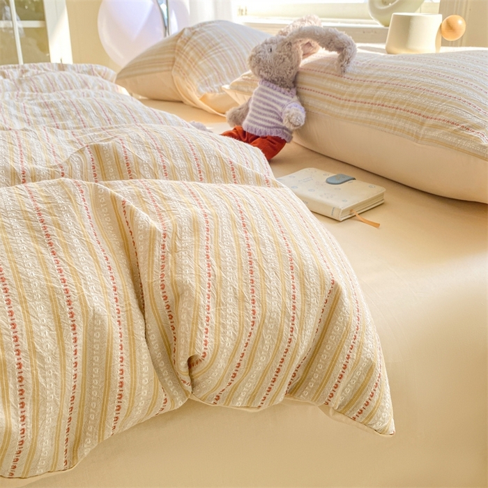 91家纺网 家纺一手货源 找家纺 灰鲸 2025新款A类全棉纯棉色织提花四件套 美拉-杏