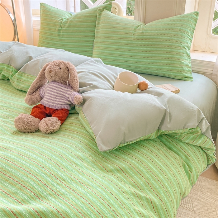 91家纺网 家纺一手货源 找家纺 灰鲸 2025新款A类全棉纯棉色织提花四件套 美拉-绿