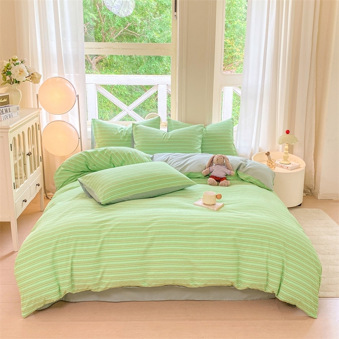 91家纺网 家纺一手货源 找家纺 灰鲸 2025新款A类全棉纯棉色织提花四件套 美拉-绿