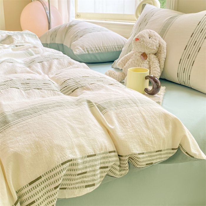 91家纺网 家纺一手货源 找家纺 灰鲸 2025新款A类全棉纯棉色织提花四件套 素瑾-绿