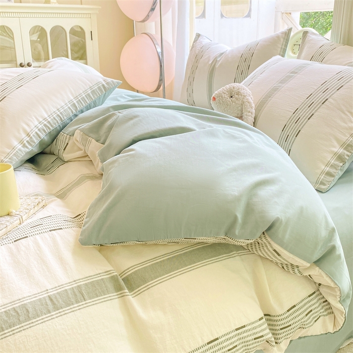 91家纺网 家纺一手货源 找家纺 灰鲸 2025新款A类全棉纯棉色织提花四件套 素瑾-绿