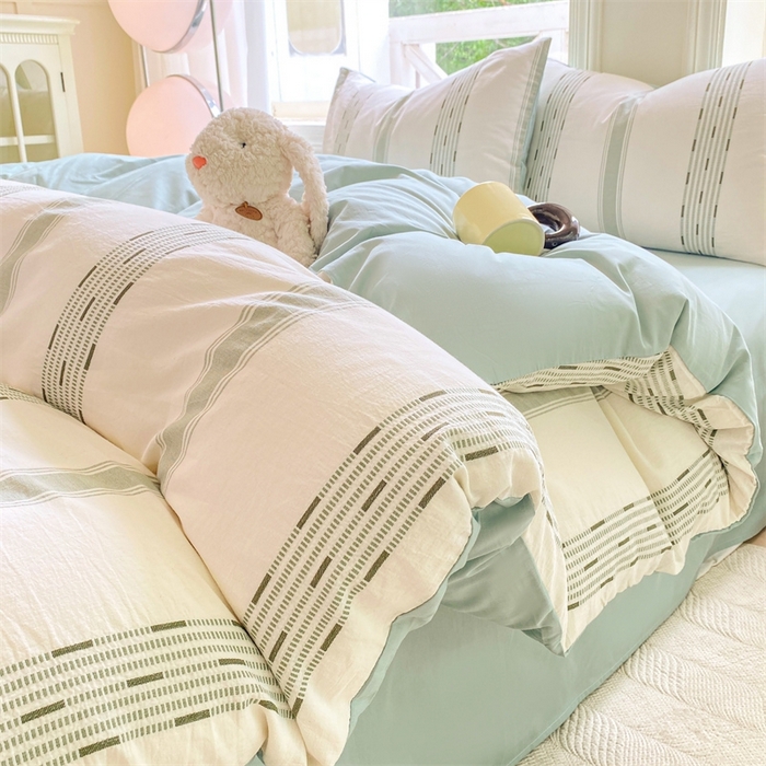 91家纺网 家纺一手货源 找家纺 灰鲸 2025新款A类全棉纯棉色织提花四件套 素瑾-绿