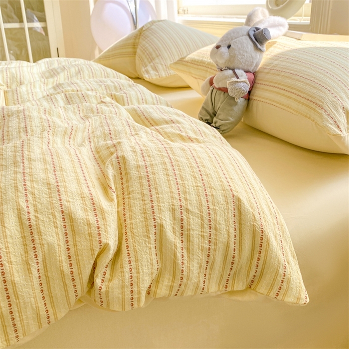 91家纺网 家纺一手货源 找家纺 灰鲸 2025新款A类全棉纯棉色织提花四件套 美拉-黄