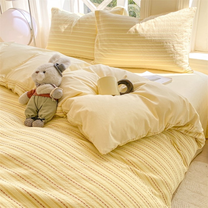 91家纺网 家纺一手货源 找家纺 灰鲸 2025新款A类全棉纯棉色织提花四件套 美拉-黄