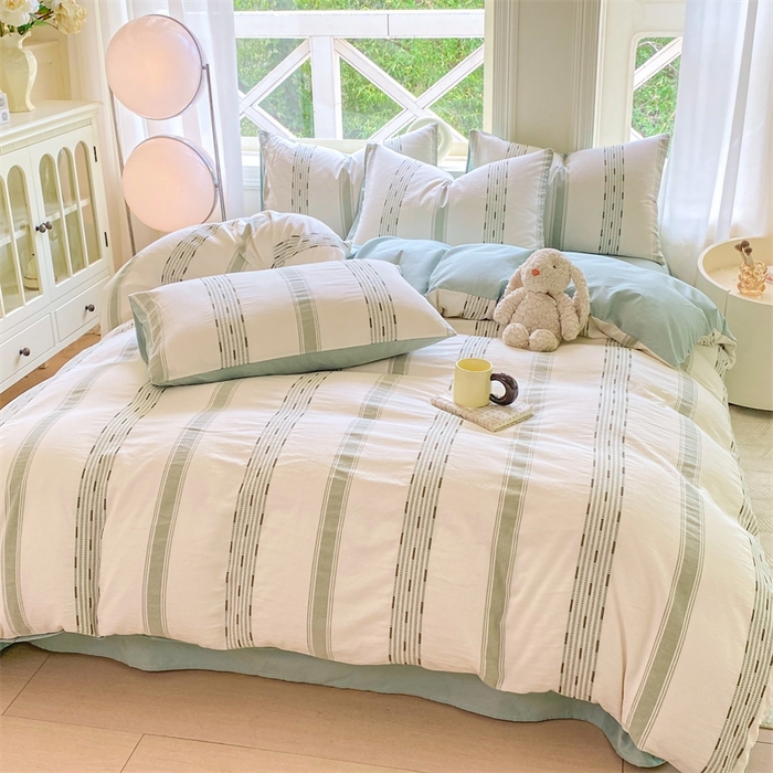 91家纺网 家纺一手货源 找家纺 灰鲸 2025新款A类全棉纯棉色织提花四件套 素瑾-绿