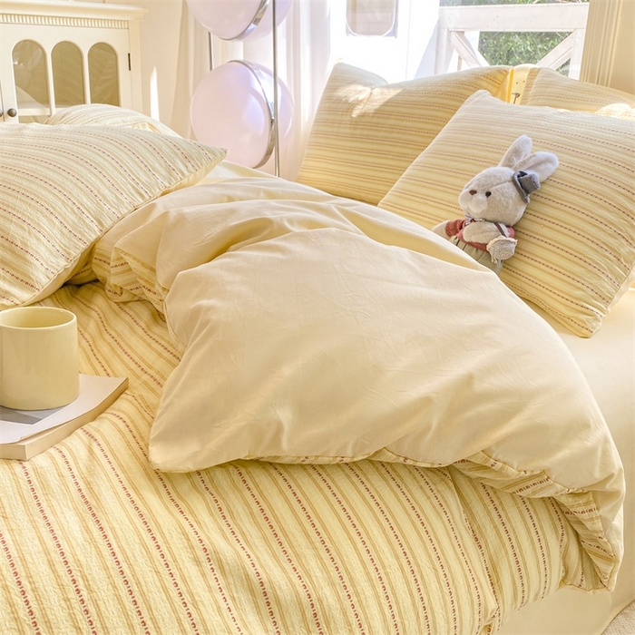 91家纺网 家纺一手货源 找家纺 灰鲸 2025新款A类全棉纯棉色织提花四件套 美拉-黄