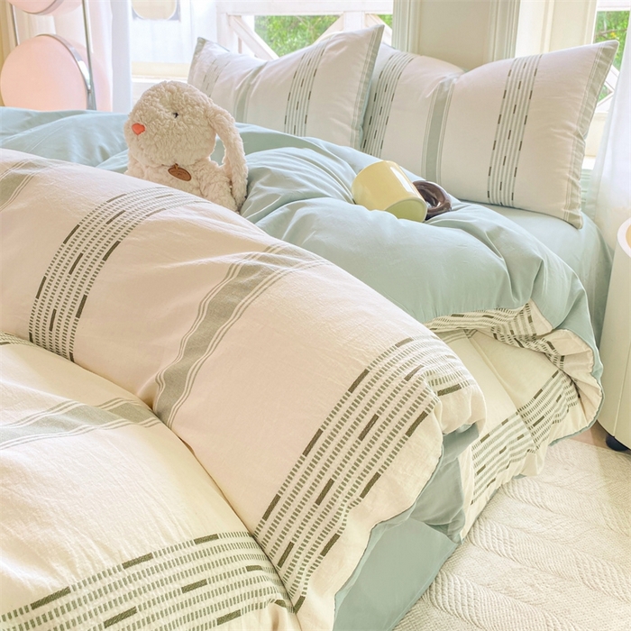 91家纺网 家纺一手货源 找家纺 灰鲸 2025新款A类全棉纯棉色织提花四件套 素瑾-绿