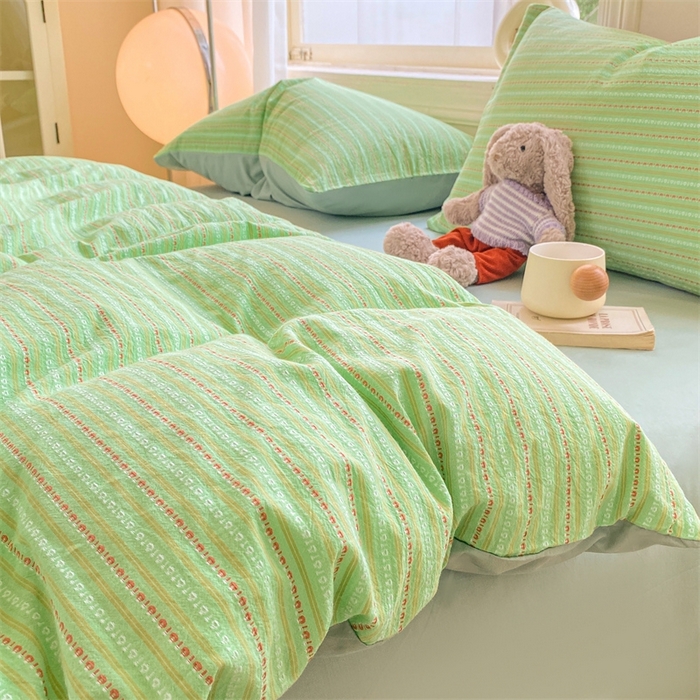 91家纺网 家纺一手货源 找家纺 灰鲸 2025新款A类全棉纯棉色织提花四件套 美拉-绿