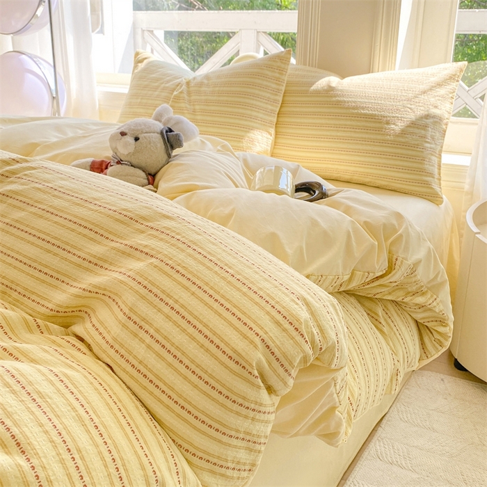 91家纺网 家纺一手货源 找家纺 灰鲸 2025新款A类全棉纯棉色织提花四件套 美拉-黄