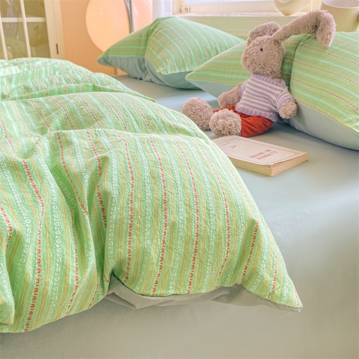 91家纺网 家纺一手货源 找家纺 灰鲸 2025新款A类全棉纯棉色织提花四件套 美拉-绿