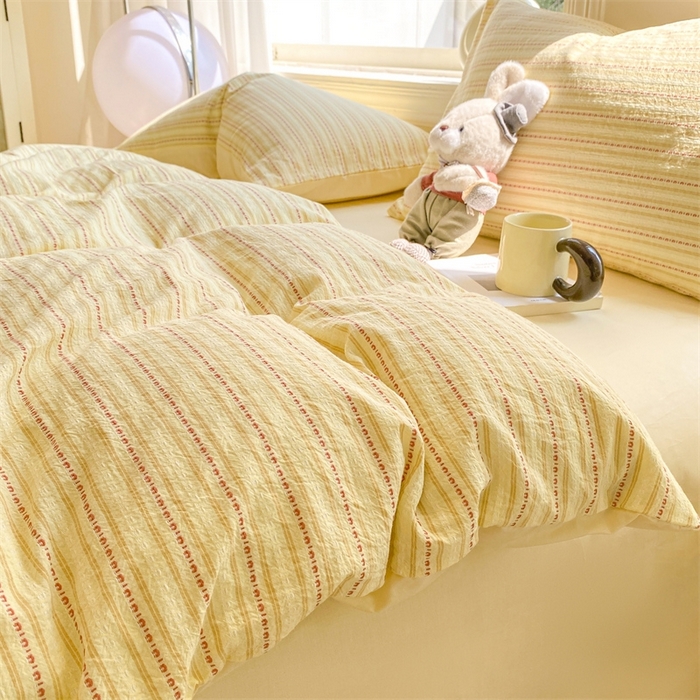 91家纺网 家纺一手货源 找家纺 灰鲸 2025新款A类全棉纯棉色织提花四件套 美拉-黄