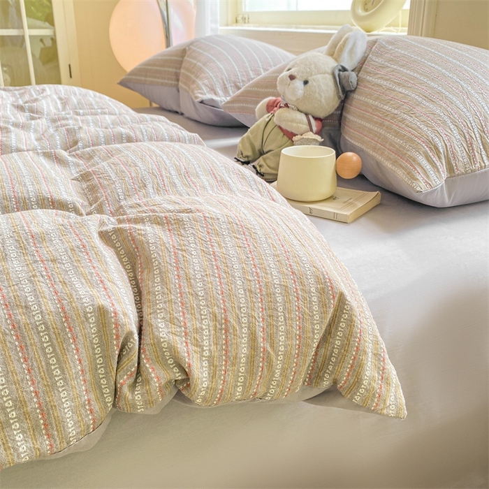 91家纺网 家纺一手货源 找家纺 灰鲸 2025新款A类全棉纯棉色织提花四件套 美拉-灰