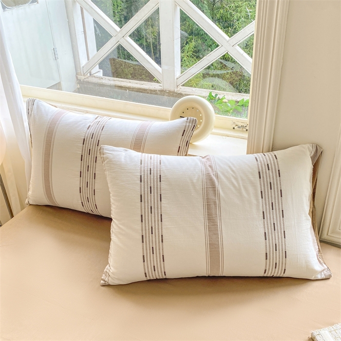 91家纺网 家纺一手货源 找家纺 灰鲸 2025新款A类全棉纯棉色织提花四件套 素瑾-咖