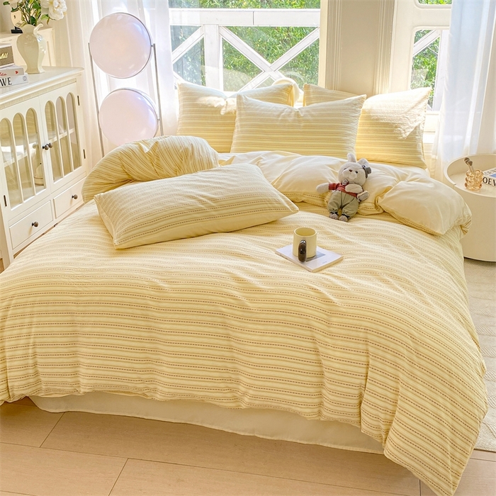 91家纺网 家纺一手货源 找家纺 灰鲸 2025新款A类全棉纯棉色织提花四件套 美拉-黄