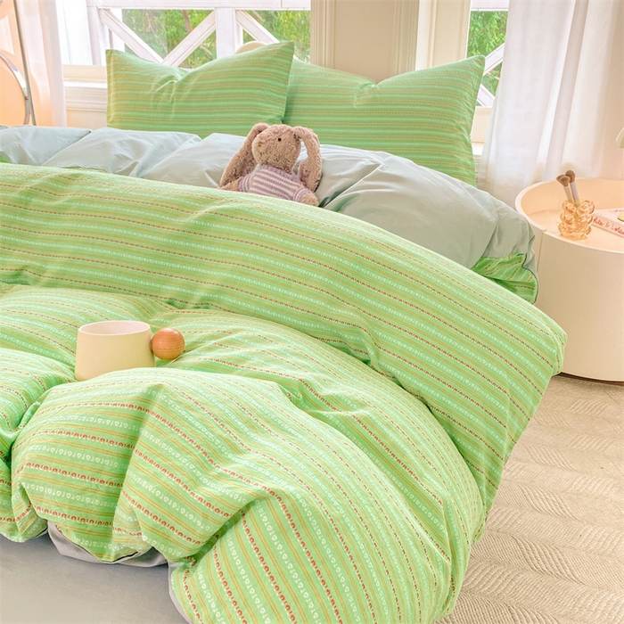 91家纺网 家纺一手货源 找家纺 灰鲸 2025新款A类全棉纯棉色织提花四件套 美拉-绿