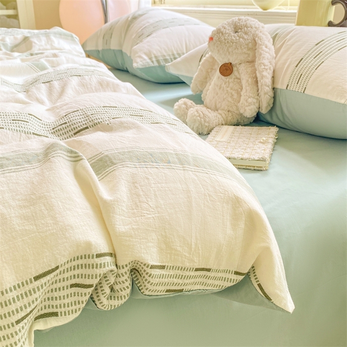 91家纺网 家纺一手货源 找家纺 灰鲸 2025新款A类全棉纯棉色织提花四件套 素瑾-绿