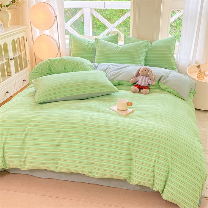 91家纺网 家纺一手货源 找家纺 灰鲸 2025新款A类全棉纯棉色织提花四件套 美拉-绿