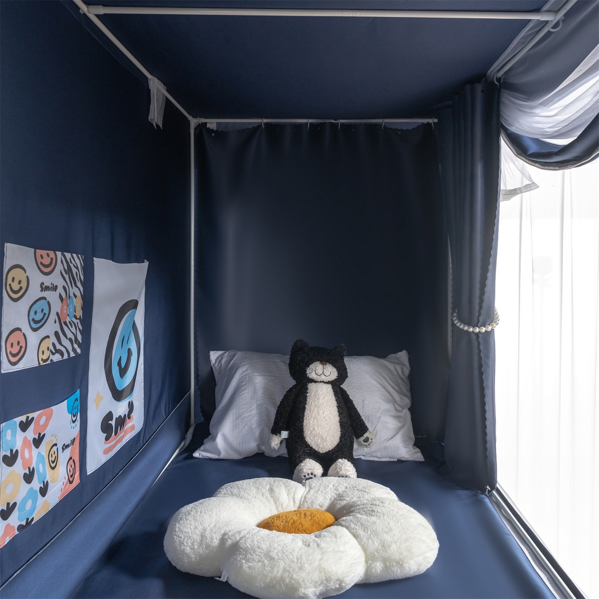 91家纺网 家纺一手货源 找家纺 新太阳蚊帐 2025新款学生上下铺高精密面料强遮光蚊帐（6面全包 有底款） 高精密面料强遮光-蓝