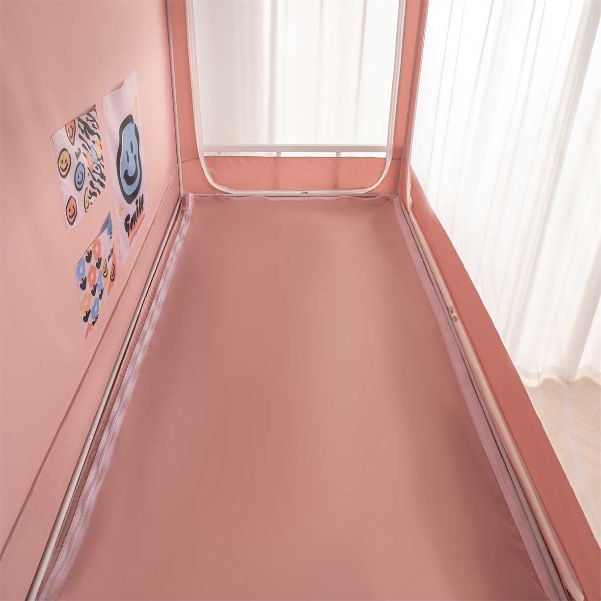 91家纺网 家纺一手货源 找家纺 新太阳蚊帐 2025新款学生上下铺高精密面料强遮光蚊帐（6面全包 有底款） 高精密面料强遮光-粉