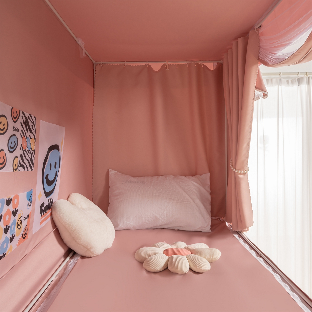 91家纺网 家纺一手货源 找家纺 新太阳蚊帐 2025新款学生上下铺高精密面料强遮光蚊帐（6面全包 有底款） 高精密面料强遮光-粉