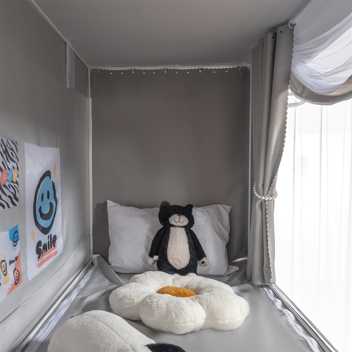 91家纺网 家纺一手货源 找家纺 新太阳蚊帐 2025新款学生上下铺高精密面料强遮光蚊帐（6面全包 有底款） 高精密面料强遮光-灰