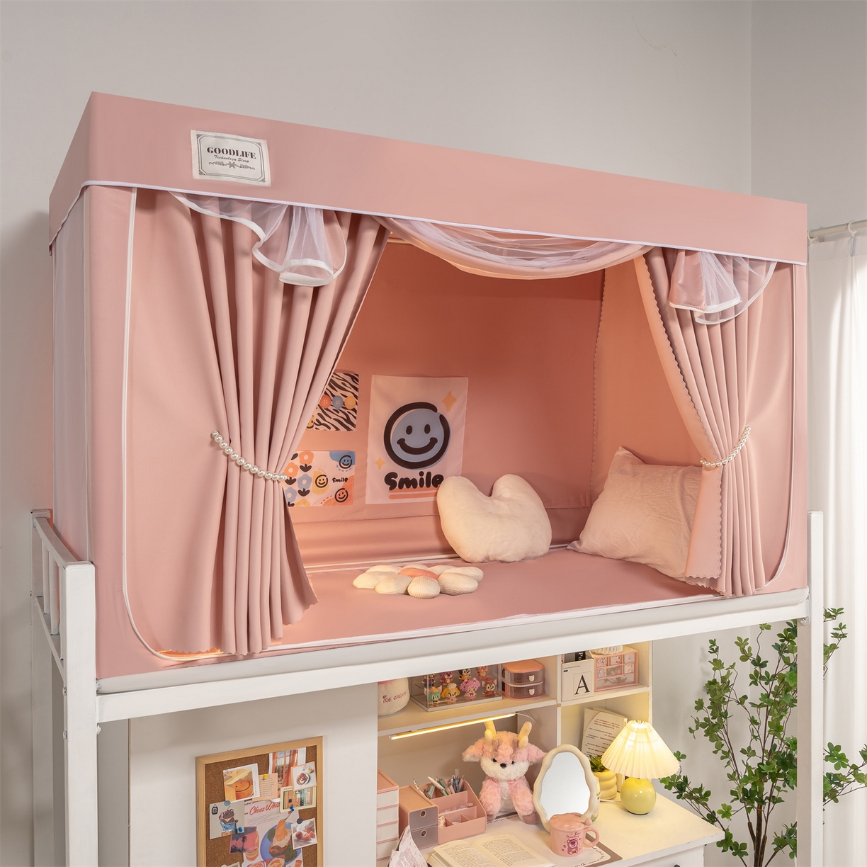 91家纺网 家纺一手货源 找家纺 新太阳蚊帐 2025新款学生上下铺高精密面料强遮光蚊帐（6面全包 有底款） 高精密面料强遮光-粉