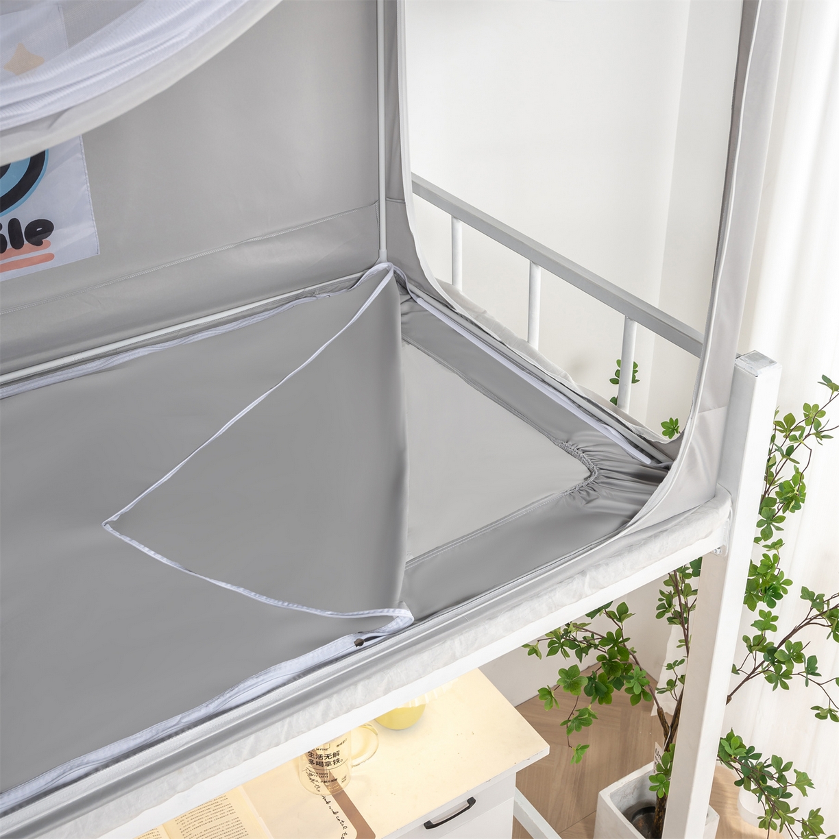 91家纺网 家纺一手货源 找家纺 新太阳蚊帐 2025新款学生上下铺高精密面料强遮光蚊帐（6面全包 有底款） 高精密面料强遮光-灰