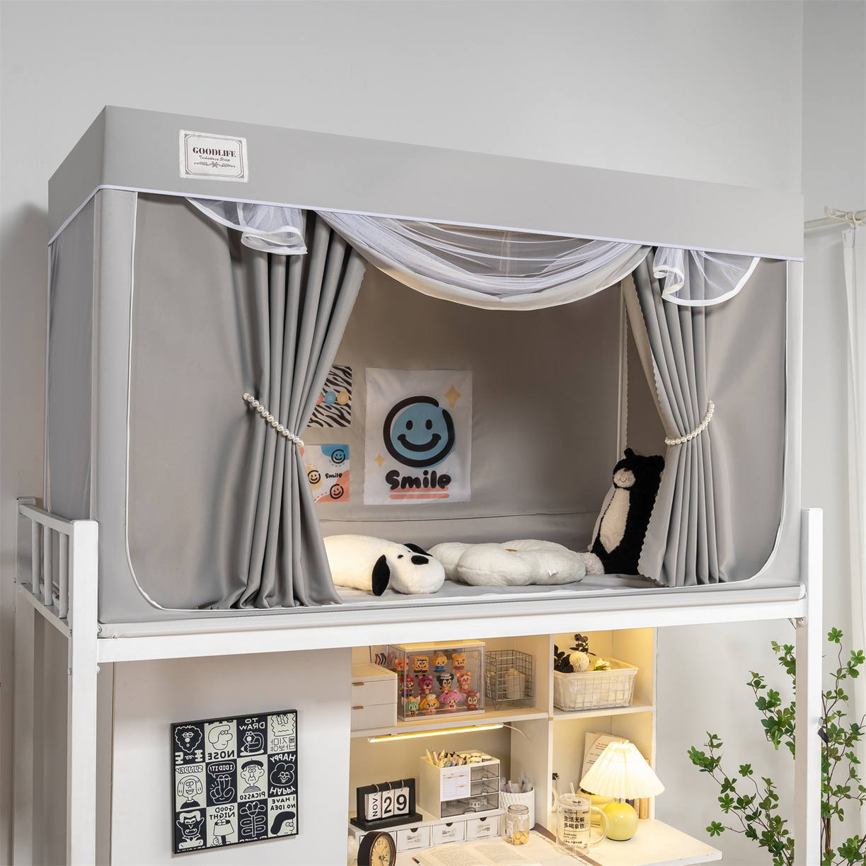 91家纺网 家纺一手货源 找家纺 新太阳蚊帐 2025新款学生上下铺高精密面料强遮光蚊帐（6面全包 有底款） 高精密面料强遮光-灰