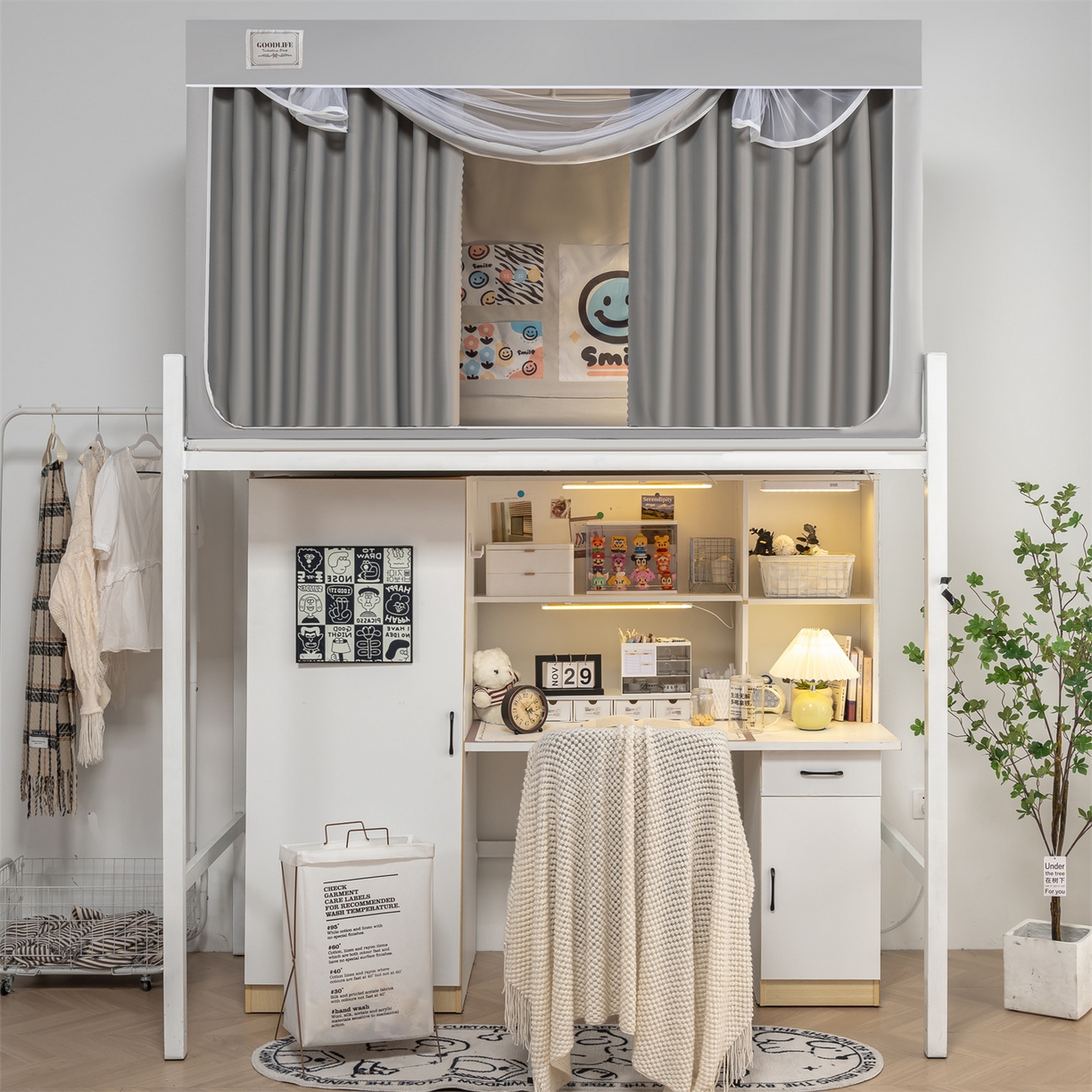 91家纺网 家纺一手货源 找家纺 新太阳蚊帐 2025新款学生上下铺高精密面料强遮光蚊帐（6面全包 有底款） 高精密面料强遮光-灰