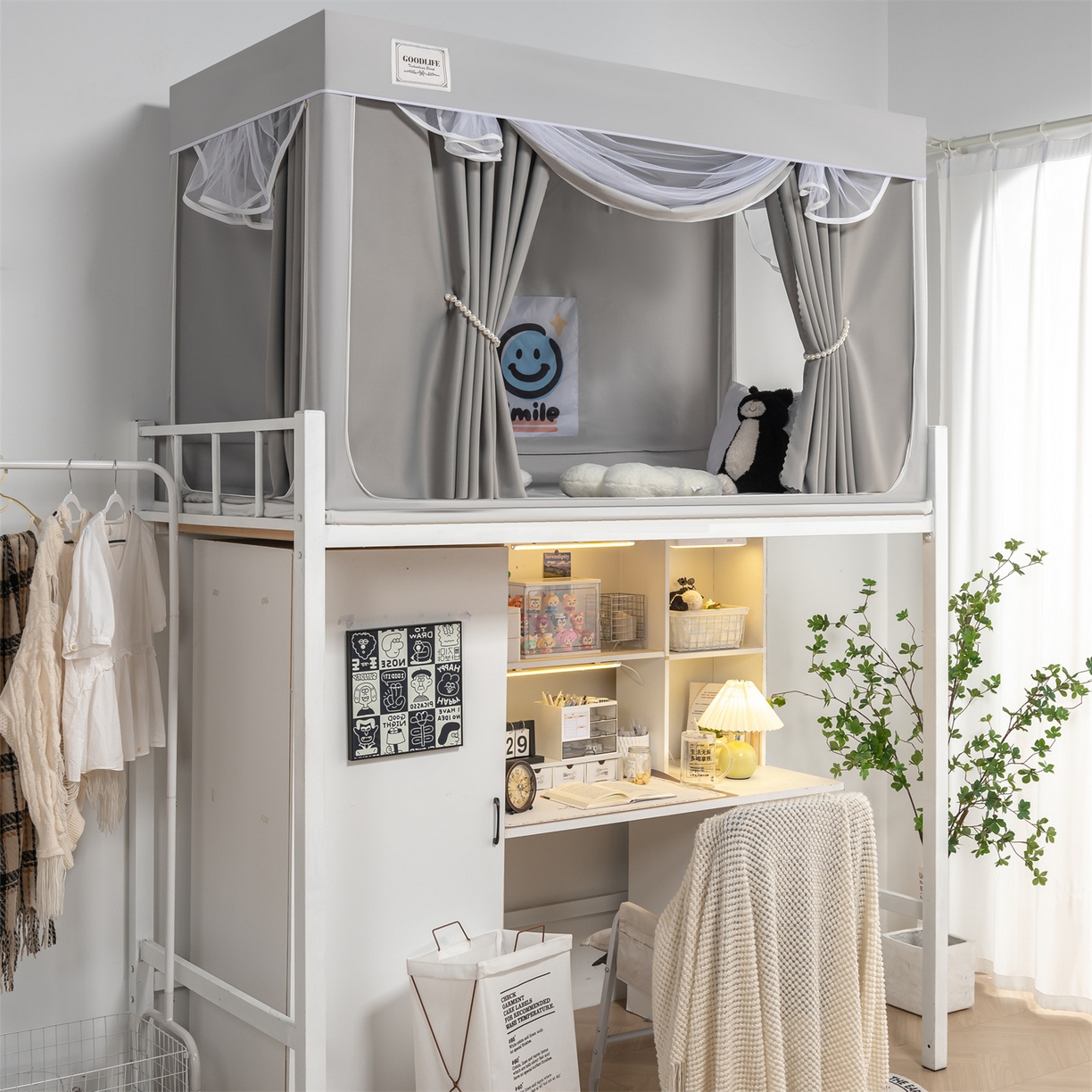 91家纺网 家纺一手货源 找家纺 新太阳蚊帐 2025新款学生上下铺高精密面料强遮光蚊帐（6面全包 有底款） 高精密面料强遮光-灰