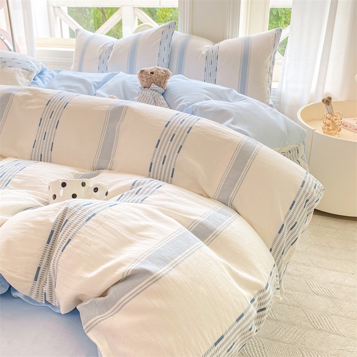 91家纺网 家纺一手货源 找家纺 灰鲸 2025新款A类全棉纯棉色织提花四件套 素瑾-蓝