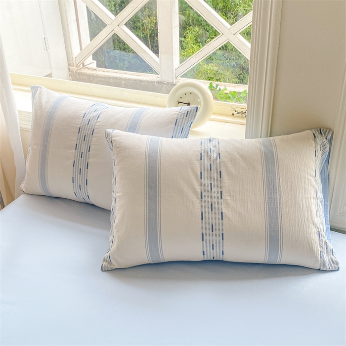 91家纺网 家纺一手货源 找家纺 灰鲸 2025新款A类全棉纯棉色织提花四件套 素瑾-蓝