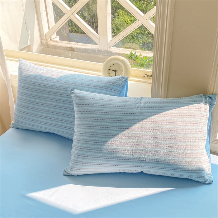 91家纺网 家纺一手货源 找家纺 灰鲸 2025新款A类全棉纯棉色织提花四件套 美拉-蓝