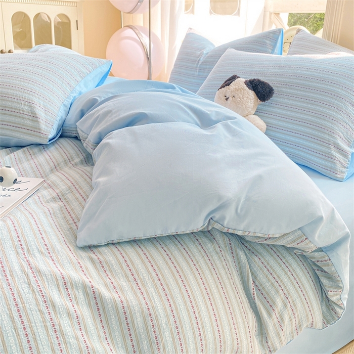 91家纺网 家纺一手货源 找家纺 灰鲸 2025新款A类全棉纯棉色织提花四件套 美拉-蓝