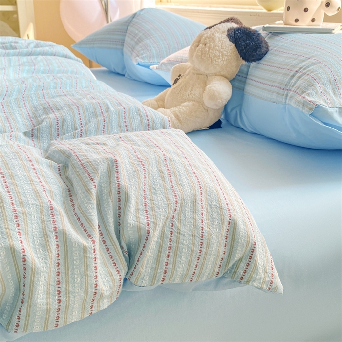 91家纺网 家纺一手货源 找家纺 灰鲸 2025新款A类全棉纯棉色织提花四件套 美拉-蓝