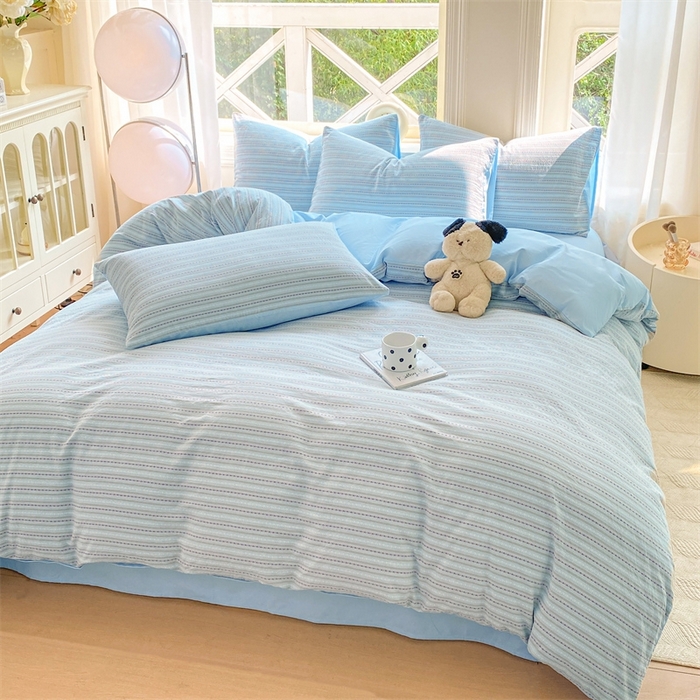 91家纺网 家纺一手货源 找家纺 灰鲸 2025新款A类全棉纯棉色织提花四件套 美拉-蓝