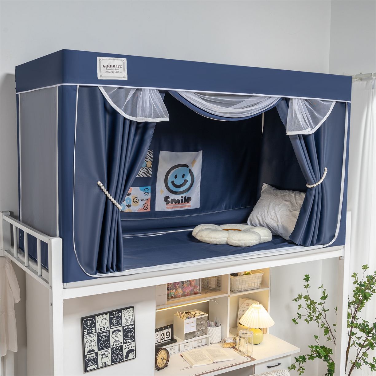 91家纺网 家纺一手货源 找家纺 新太阳蚊帐 2025新款学生上下铺高精密面料强遮光蚊帐（6面全包 有底款） 高精密面料强遮光-蓝