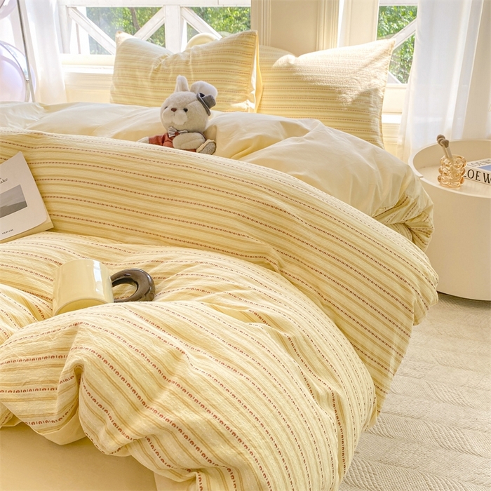 91家纺网 家纺一手货源 找家纺 灰鲸 2025新款A类全棉纯棉色织提花四件套 美拉-黄