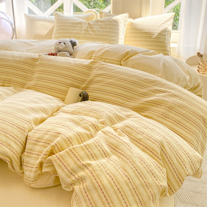 91家纺网 家纺一手货源 找家纺 灰鲸 2025新款A类全棉纯棉色织提花四件套 美拉-黄