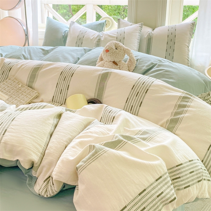 91家纺网 家纺一手货源 找家纺 灰鲸 2025新款A类全棉纯棉色织提花四件套 素瑾-绿