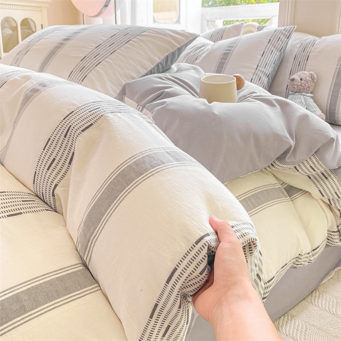 91家纺网 家纺一手货源 找家纺 灰鲸 2025新款A类全棉纯棉色织提花四件套 素瑾-灰