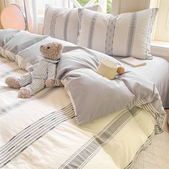 91家纺网 家纺一手货源 找家纺 灰鲸 2025新款A类全棉纯棉色织提花四件套 素瑾-灰