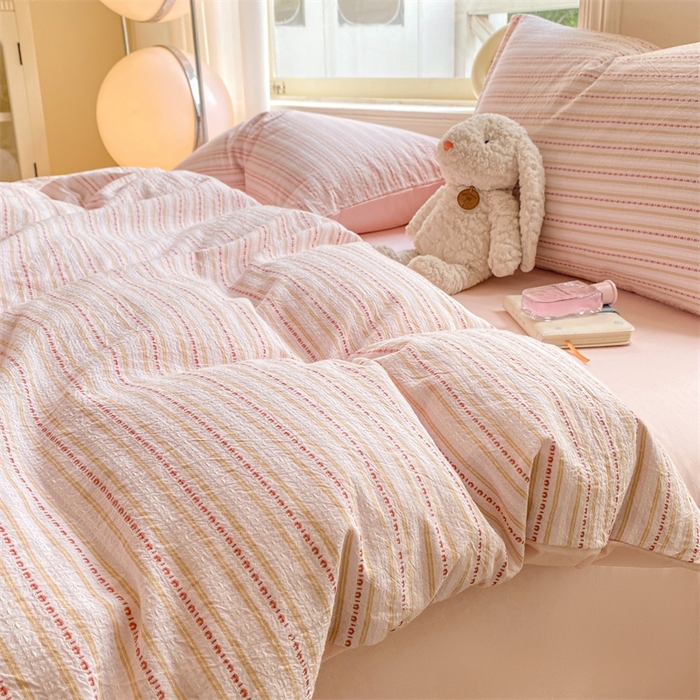 91家纺网 家纺一手货源 找家纺 灰鲸 2025新款A类全棉纯棉色织提花四件套 美拉-粉