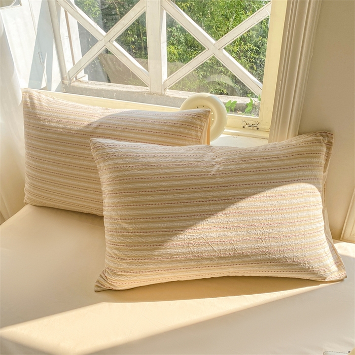 91家纺网 家纺一手货源 找家纺 灰鲸 2025新款A类全棉纯棉色织提花四件套 美拉-杏