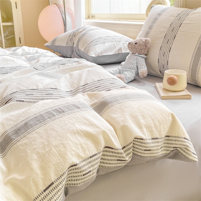 91家纺网 家纺一手货源 找家纺 灰鲸 2025新款A类全棉纯棉色织提花四件套 素瑾-灰