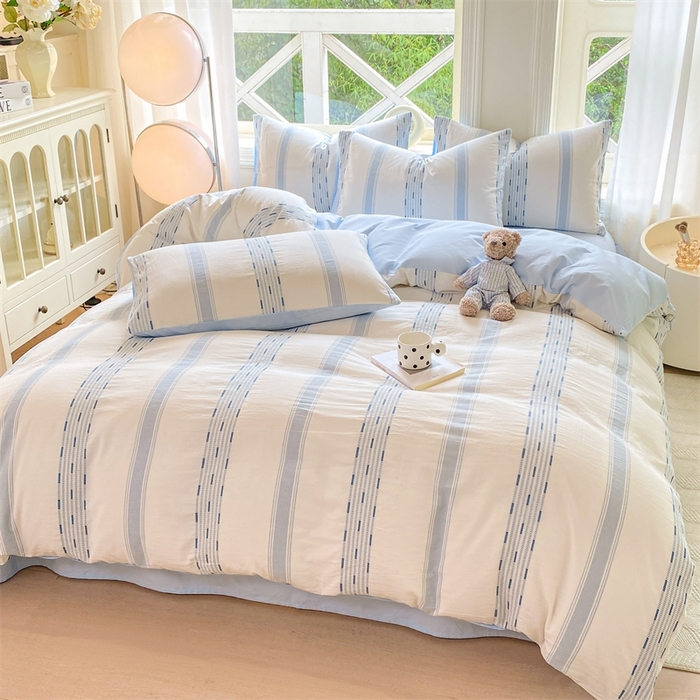 91家纺网 家纺一手货源 找家纺 灰鲸 2025新款A类全棉纯棉色织提花四件套 素瑾-蓝