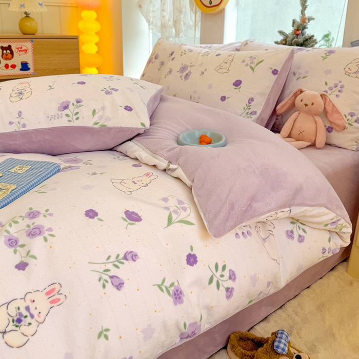 酱子 2025新款200克高克重印花牛奶绒四件套 兔眠花笺