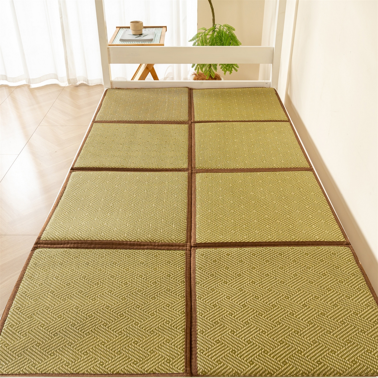 91家纺网 家纺一手货源 找家纺 新太阳蚊帐 2025新款学生宿舍冰藤席凉席 绿韵悠居拼接