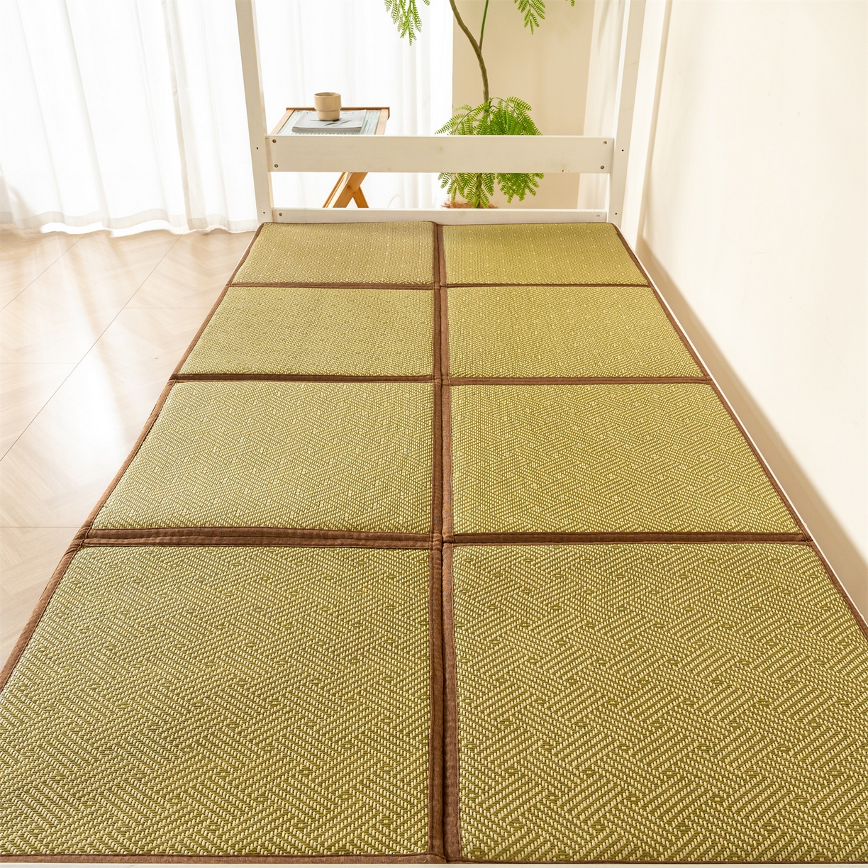 91家纺网 家纺一手货源 找家纺 新太阳蚊帐 2025新款学生宿舍冰藤席凉席 绿韵悠居拼接